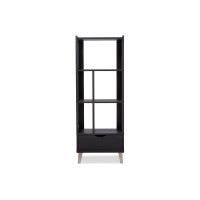 Baxton Studio BC-001-Espresso Kalien Dark Brown Wood Leaning Bookcase with Display Shelves and One Drawer